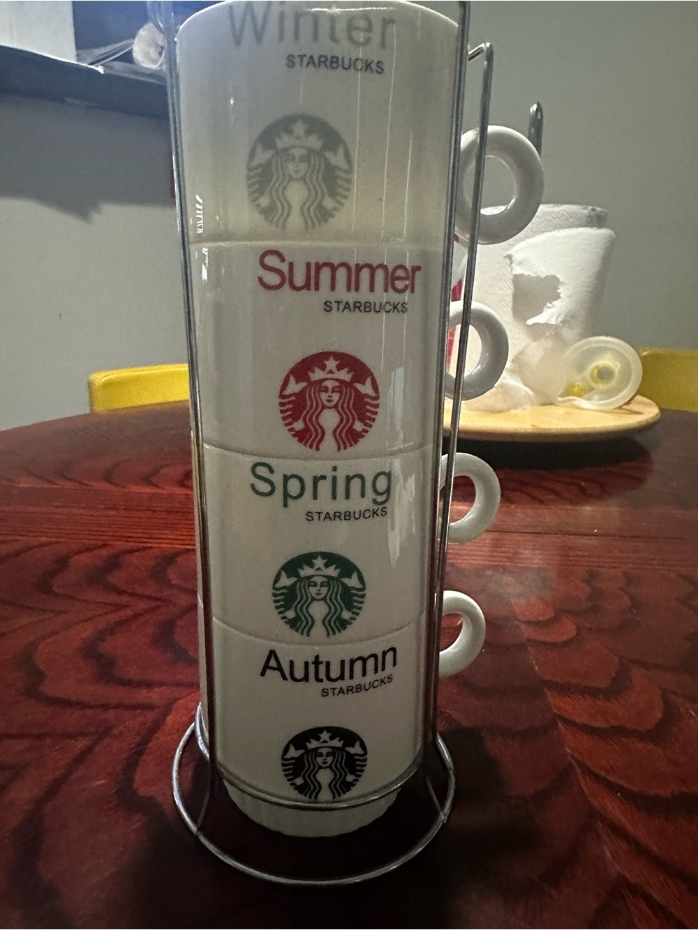 Starbucks Seasonal Stackable Mugs in White with Red and Green Accents